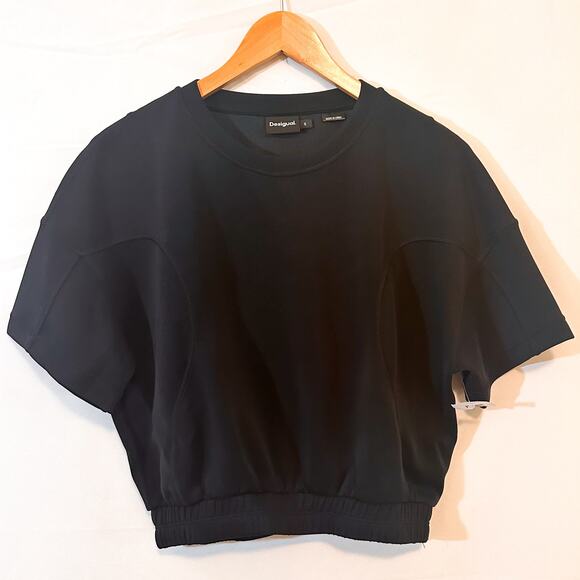 3 FOR $50! 🎁 NWT DESIGUAL Baggy Black Cropped Modal Sport T-shirt Sz. S - Picture 5 of 10